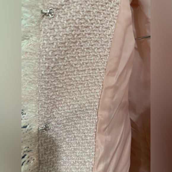 Pink Frayed Edge Fringe Women's Tweed Long Boucle Blazer barbie - Picture 9 of 11